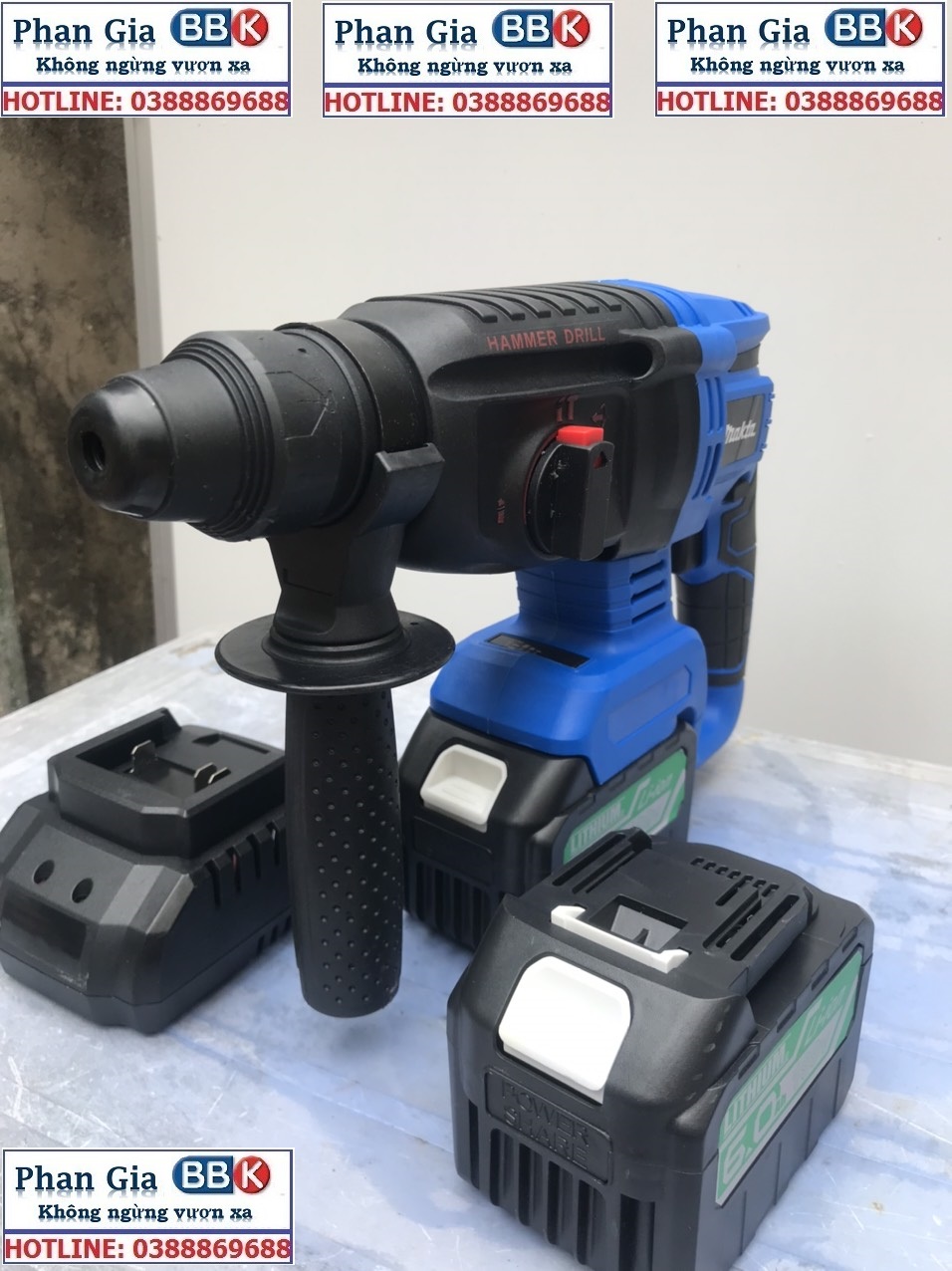 Máy khoan Bê tông MKT 15 CELL, máy không chổi than 100% dây đồng, 2 PIN - BẢO HÀNH 1 NĂM full bộ