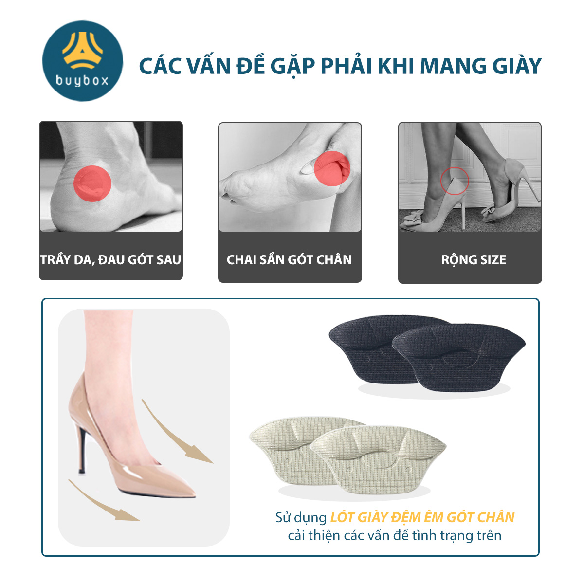 Lót giày bảo vệ gót sau dày 6mm giảm size giày, chất liệu cao cấp giúp êm chân - buybox - BBPK230