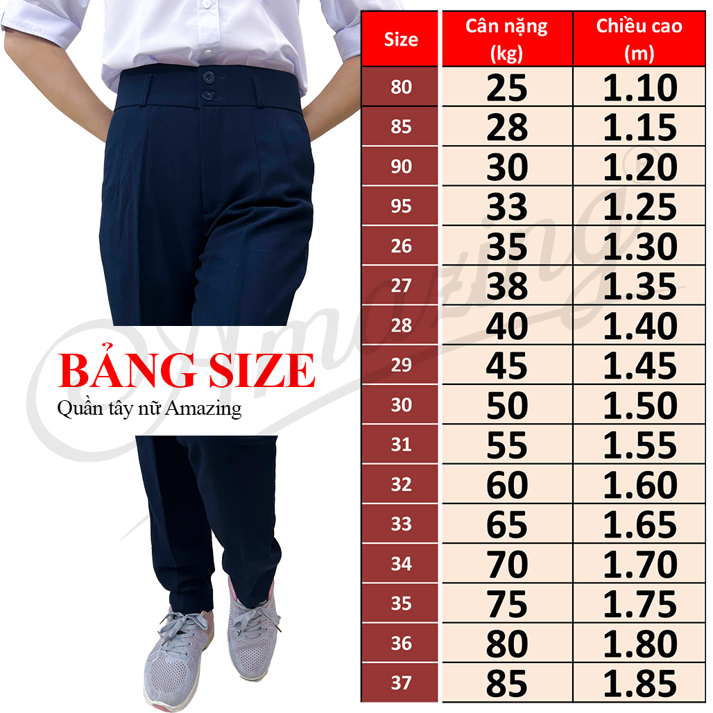 Quần tây nữ màu xanh đen Amazing lưng vừa, 1 nút, dáng suông, ống đứng, chất liệu tuyết mưa dày, mềm, không nhăn