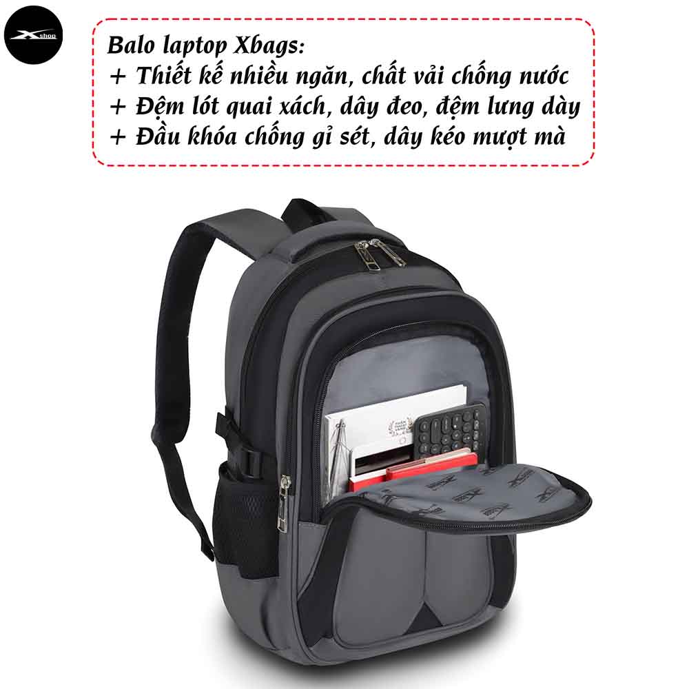 Balo Laptop Nam Xbags Naituo Xám XB 2004 - Balo Du Lịch Có Ngăn Chống Sốc Cao Cấp, Đựng Vừa Laptop 14-15.6 Inch, Nhiều Ngăn Tiện Lợi, Vải Trượt Nước Bền Bỉ