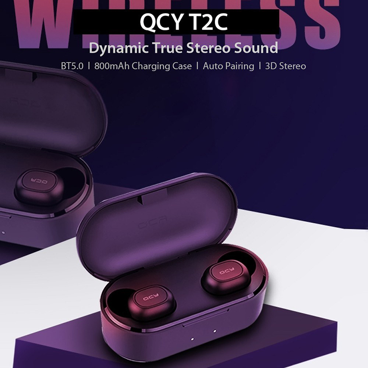 Global Version Xiaomi QCY T2C TWS BT Wireless Earphones with Dual Microphone 800mAh Charging Box Stereo BT Headsets Black