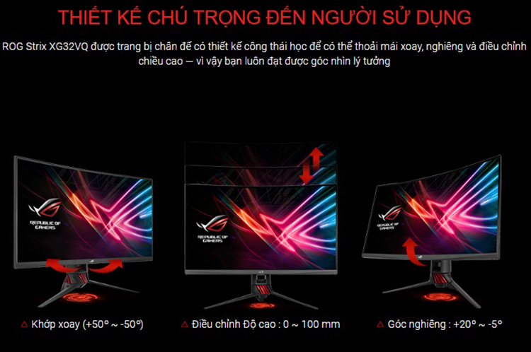 Màn Hình Gaming Cong Asus ROG Strix XG32VQ 32inch WQHD 4ms 144Hz FreeSync VA - Hàng Chính Hãng