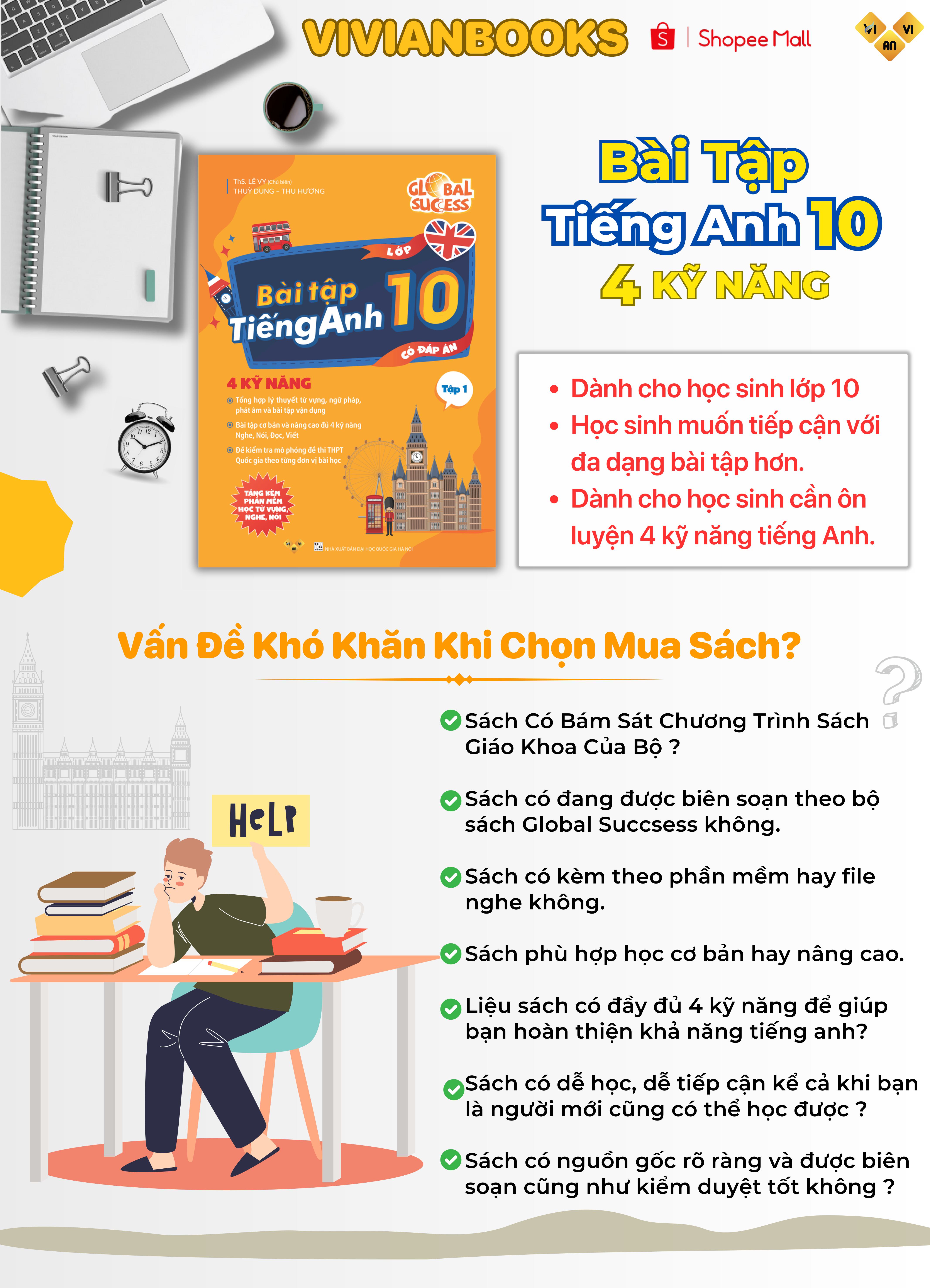 Sách Bài tập tiếng Anh lớp 10 Global Success, 4 kỹ năng (Có đáp án) – Tập 1 – ThS Lê Vy Vivian