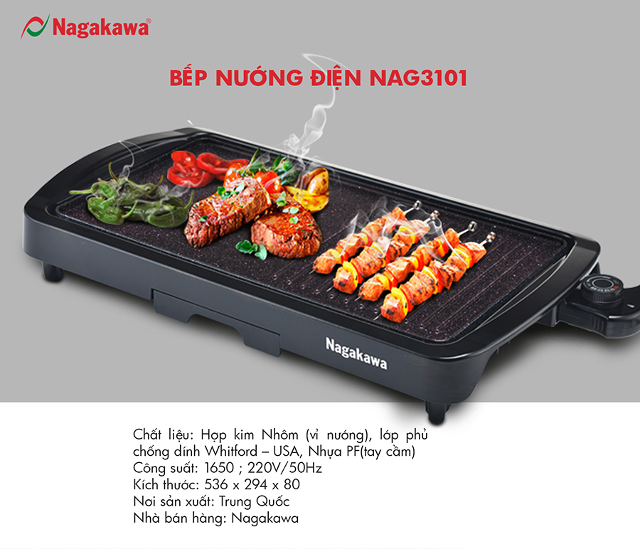 Bếp Nướng Điện Nagakawa NAG3101 (1650W) - Hàng Chính Hãng