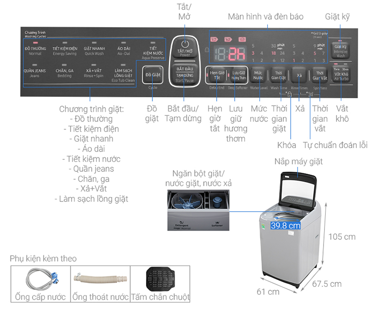 Máy Giặt Samsung Inverter 9 kg WA90T5260BY/SV - Chỉ giao Hà Nội