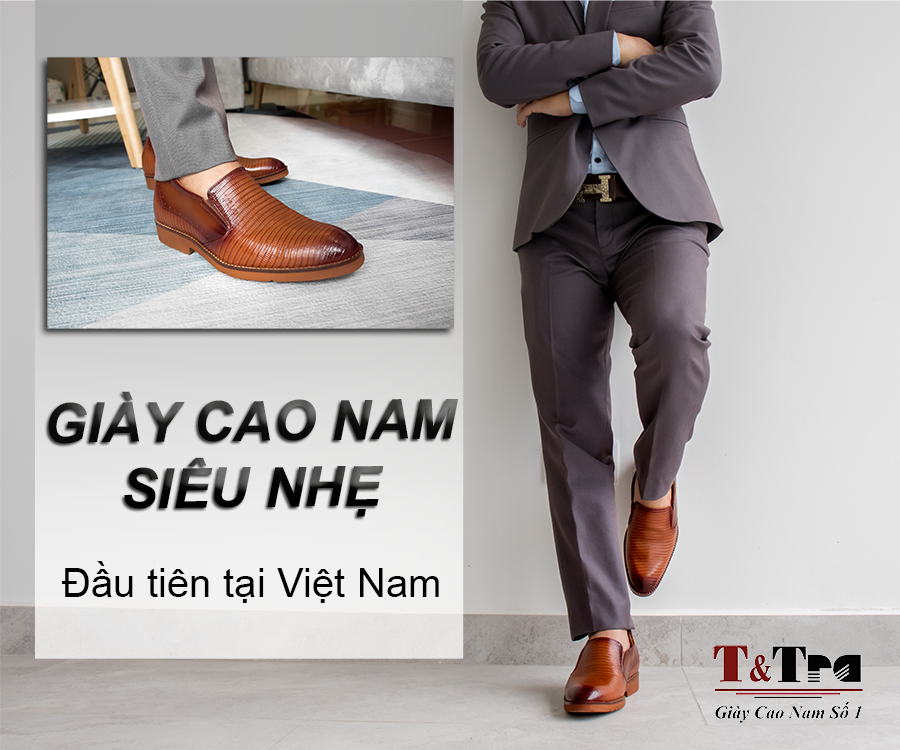 Giày Tăng Chiều Cao Nam Siêu Nhẹ T&TRA Tăng Cao 6Cm- S1085 Nâu Bò Dập Vân Sọc - Chất Liệu Da Bò Cao Cấp, Đế và Lót Tăng Cao Chất Liệu EVA Siêu Nhẹ, Trọng Lượng Nhẹ Hơn 30% So Với Đế Cao Su 1