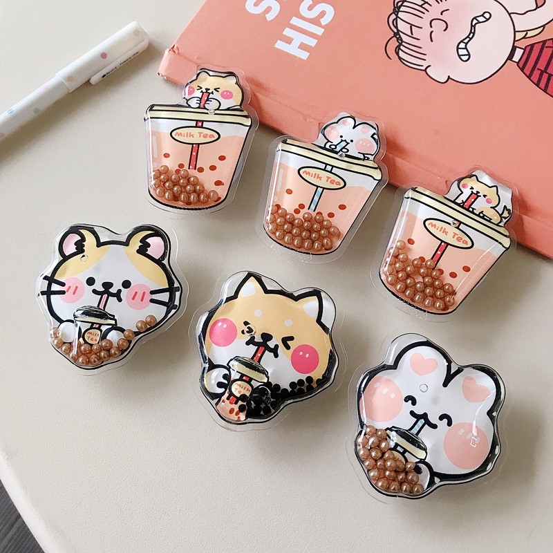 Giá Đỡ Nhẫn Điện Thoại 3D Trà Sữa Túi Dầu Có Hạt Chuyển Động- Hàng Chính Hãng