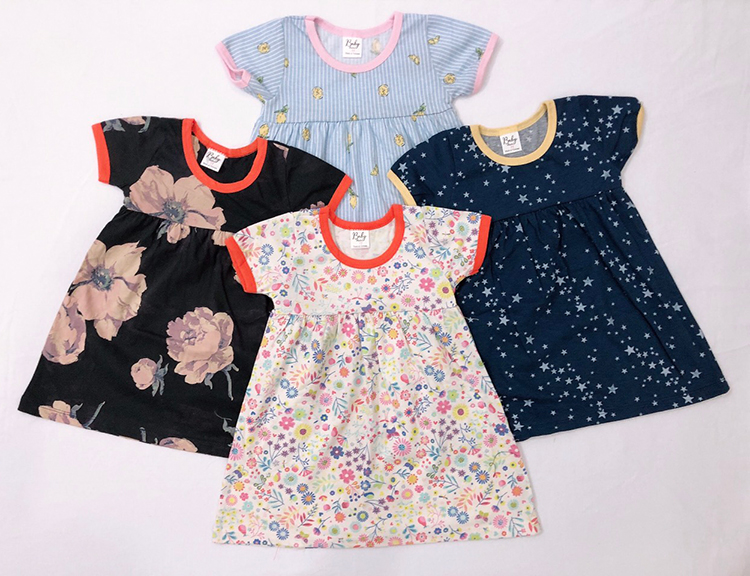 Combo 3 Đầm Thun Tay Ngắn Nhún Ngực Bé Gái Baby F0744