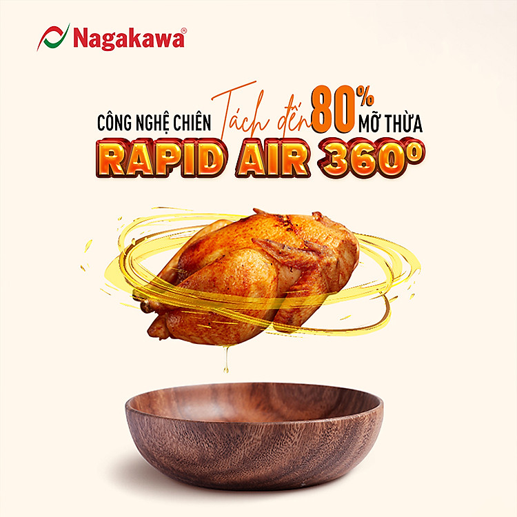 Nồi chiên không dầu Nagakawa NAG3304 (12L) - 11 chương trình nấu - Công nghệ Rapid Air 360 độ - Hàng chính hãng