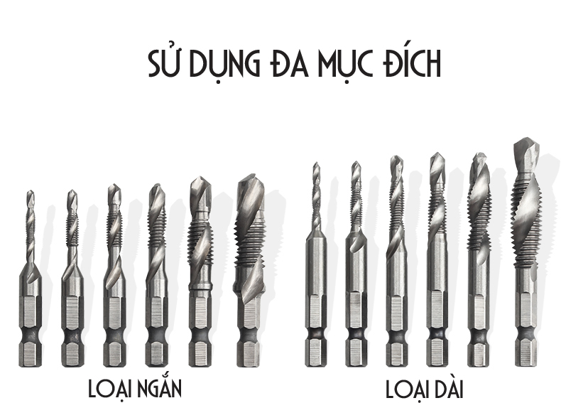 Bộ 6 Mũi Khoan Taro HSS 4341 Tạo Ren Cao Cấp, giúp tiết kiệm thời gian thi công, tiết kiệm chi phí siêu tiện lợi. M3, M4, M5, M6, M8, M10