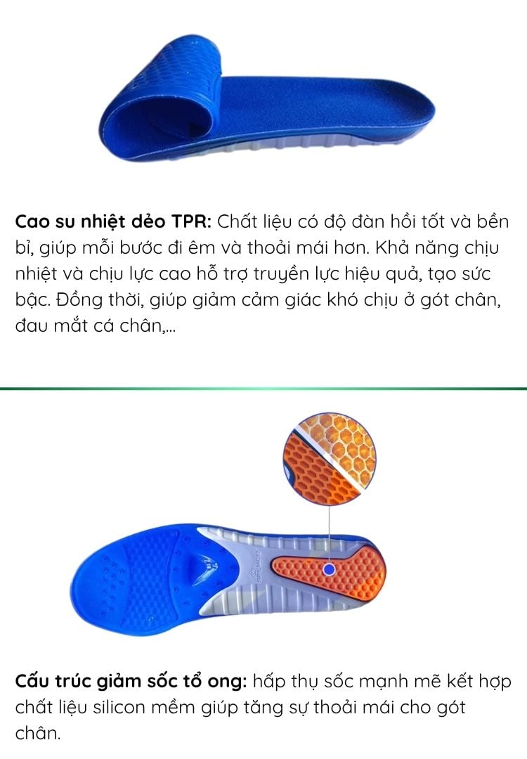 Lót giày thể thao gel silicon cho bóng đá, chạy bộ, cầu lông, tennis, bóng bàn Spenco Gel Comfort