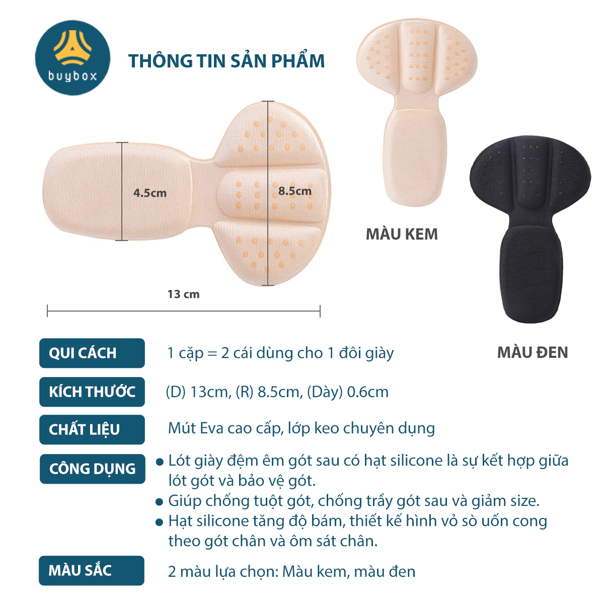 Lót giày bảo vệ gót chân 2 trong 1 chống trầy da và chống thốn gót thiết kế kiểu vỏ sò ôm trọn gót chân - Buybox - BBPK274