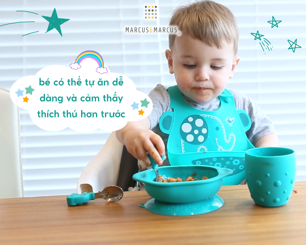 Bộ thìa nĩa tập ăn cho bé Palm Grasp Marcus & Marcus, từ 18 tháng