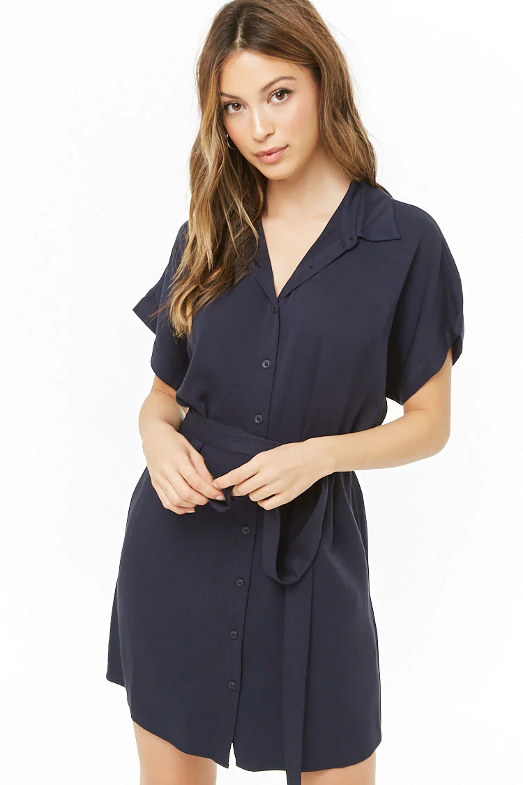 ĐẦM SƠ MI DÂY EO XANH ĐEN