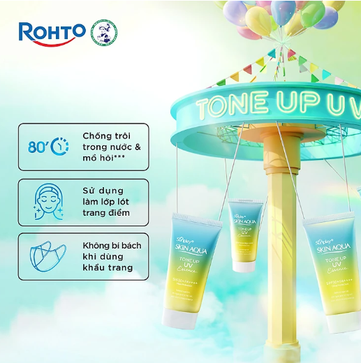Kem chống nắng nâng tông Skin Aqua Tone up Mint Green cho da trắng có khuyết điểm đỏ, dạng tinh chất Sunplay Skin Aqua Tone Up UV Essence Mint Green SPF 50+ PA++++ 50g