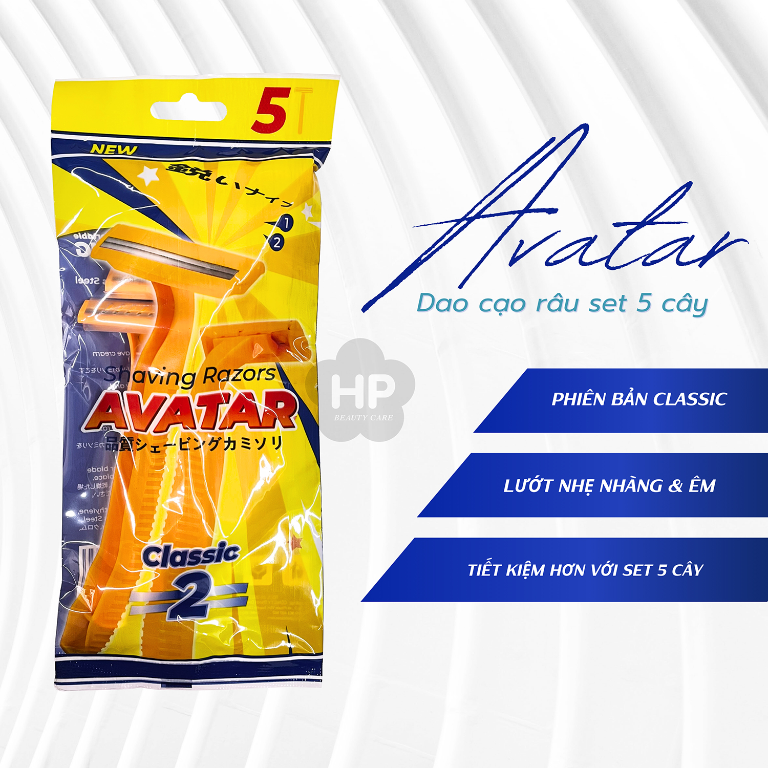 Dao Cạo Râu Avatar 2 Lưỡi Tay Cầm Bằng Nhựa, Lưỡi Thép Không Gỉ (5 Cây/ Bịch)