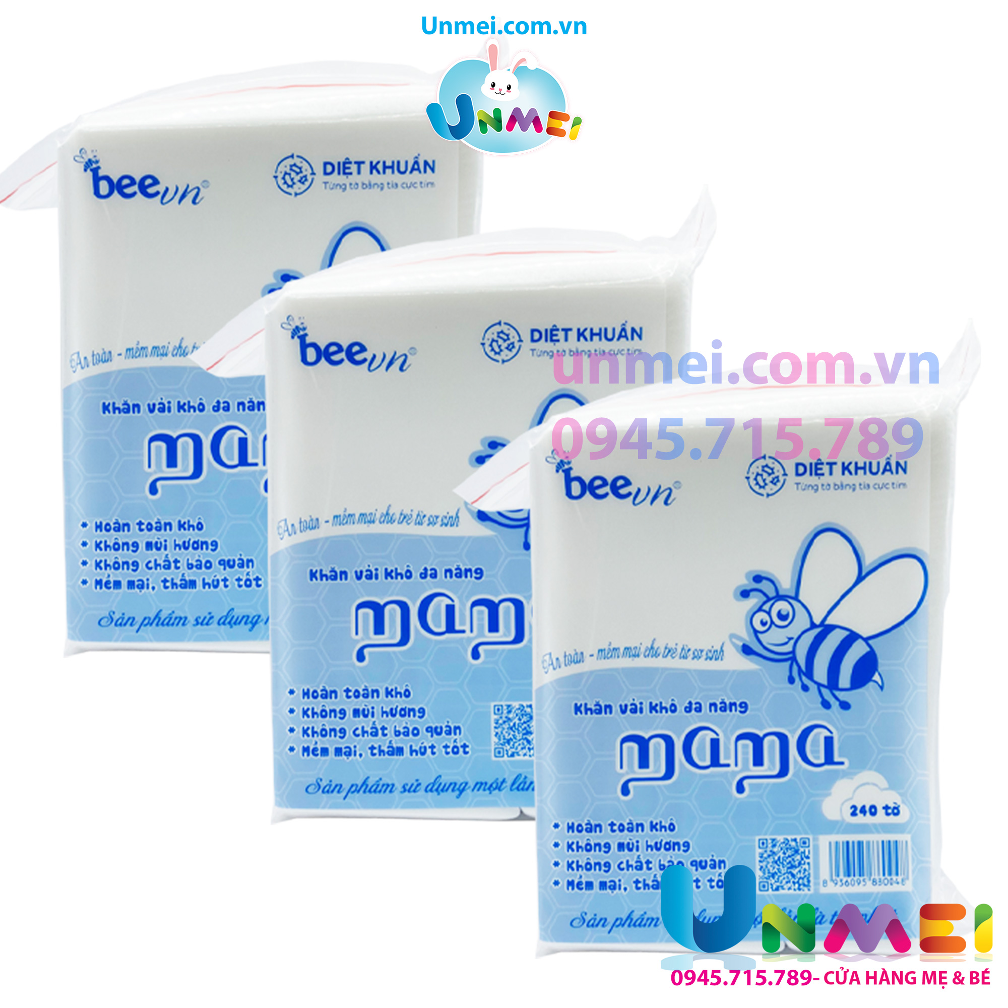 Combo 3 bịch Khăn vải khô đa năng Mama (bịch 240 tờ)
