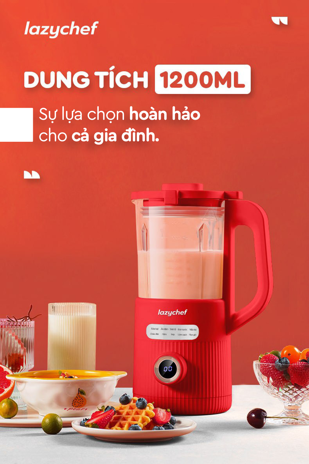 Máy Xay Nấu Đa Năng 9in1 LazyChef 1200ml, Máy Xay Sữa Hạt, Nồi Hầm Cháo Chậm, Bình Nấu Trà Kết Hợp Làm Sữa Hạt LazyChef - Hàng Chính Hãng