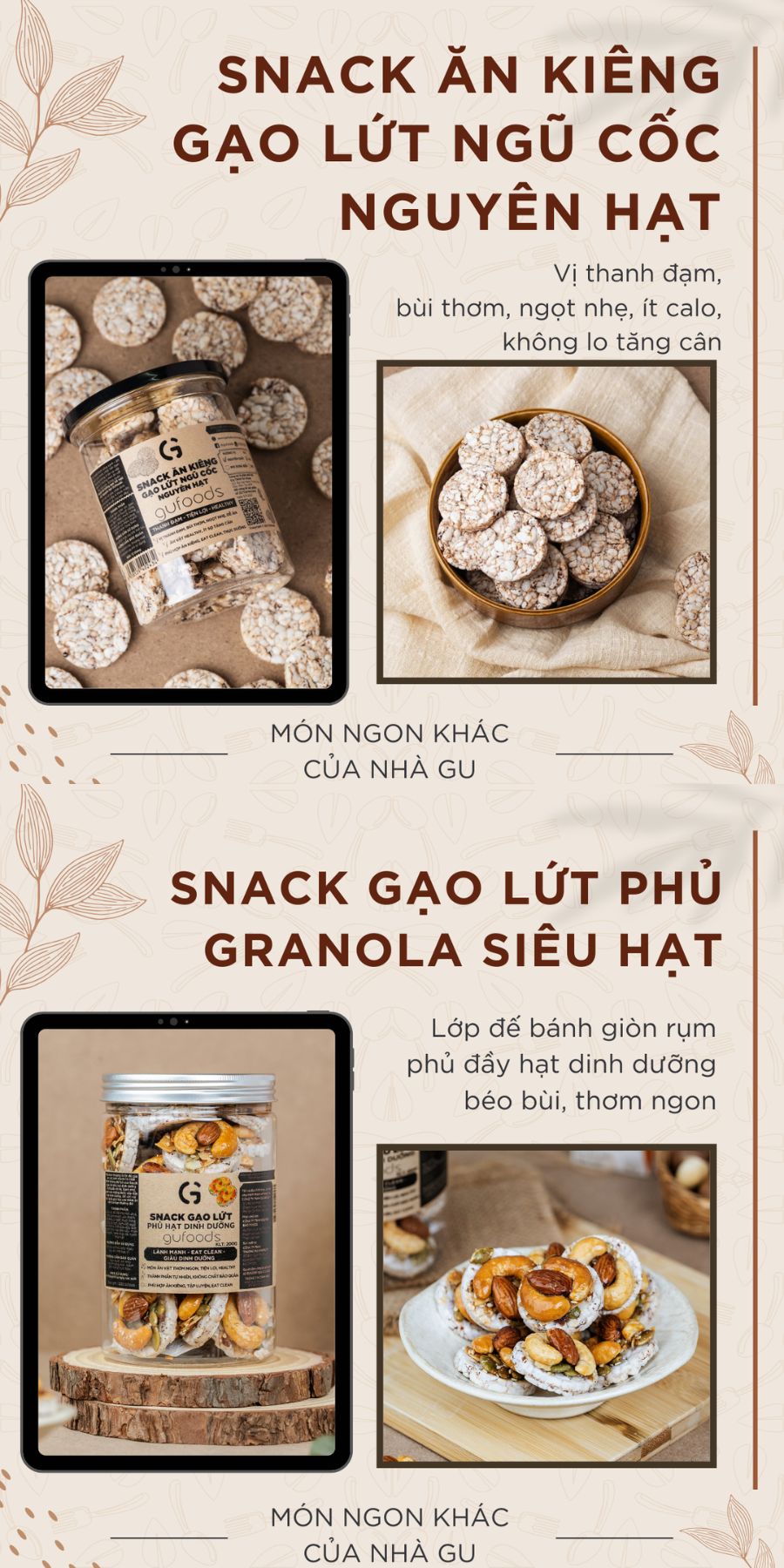 Bánh gạo lứt GUfoods (300g) - Không chiên dầu, Không đường, Từ gạo và ngũ cốc nguyên hạt, Lành mạnh, Phù hợp Eat clean, Ăn vặt healthy, Thực dưỡng, Tập gym, Thuần chay, Đa dạng hương vị