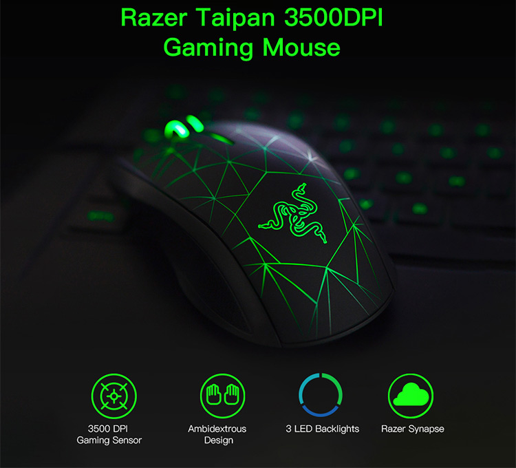 Razer Taipan 3500Dpi Gaming Mouse Usb Wired Ergonomic Pc Gamer Mouse Ambidextrous 3 Led Backlights Black