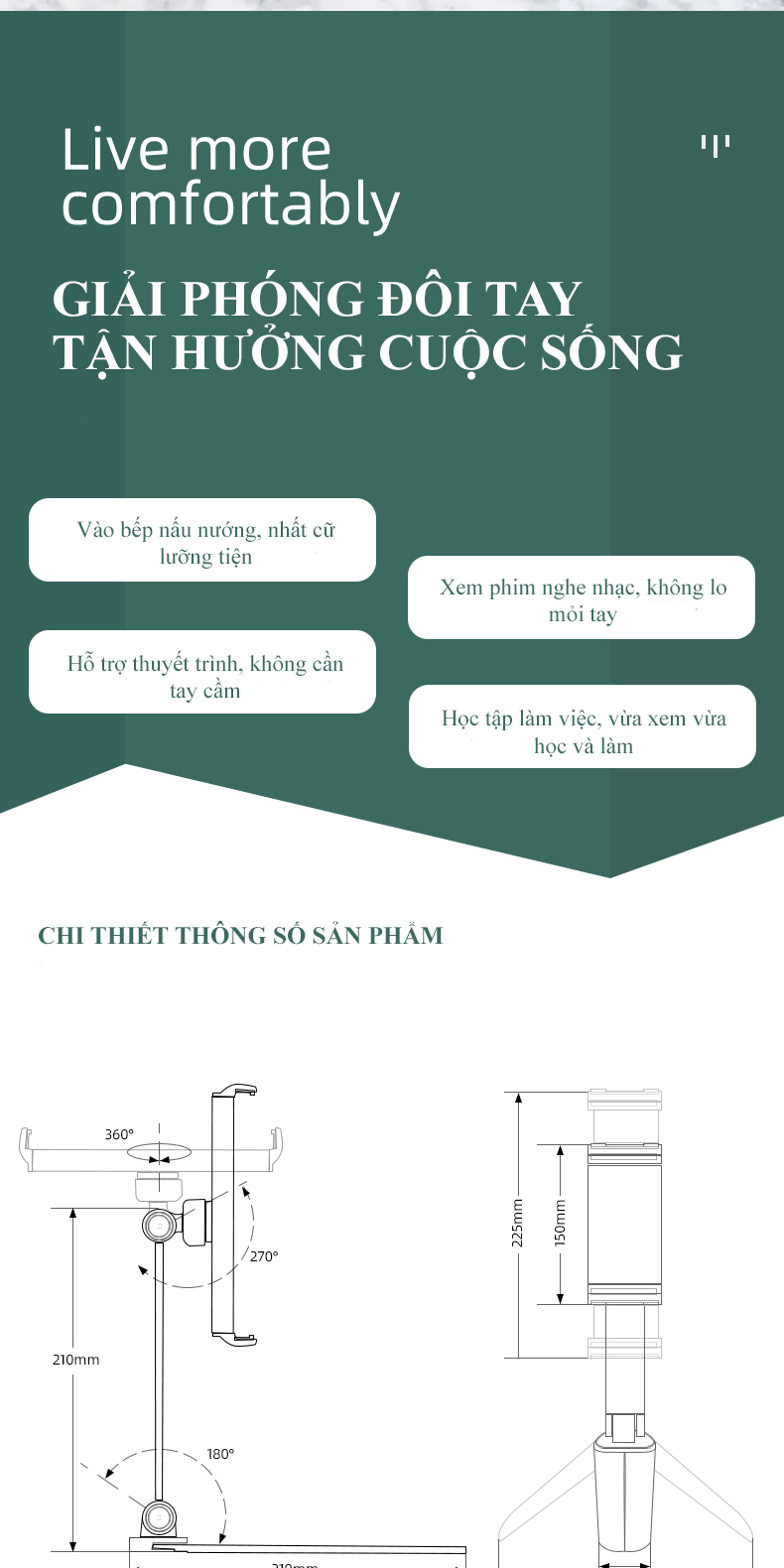 Giá Đỡ Điện Thoại Máy Tính Bảng (4-12 inches) Đề Bàn Hoặc Treo Tường Hợp Kim Nhôm Nguyên Khối Cao Cấp – Gấp Gọn Tiện Lợi – Hàng Chính Hãng