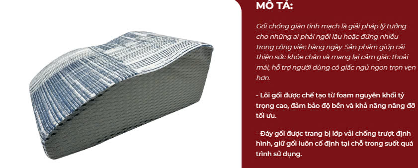 Gối chống suy giãn tĩnh mạch Hàn Việt Hải 40x60x22cm, hỗ trợ ngăn ngừa  các bệnh về mạch tri dưới Vải Cotton