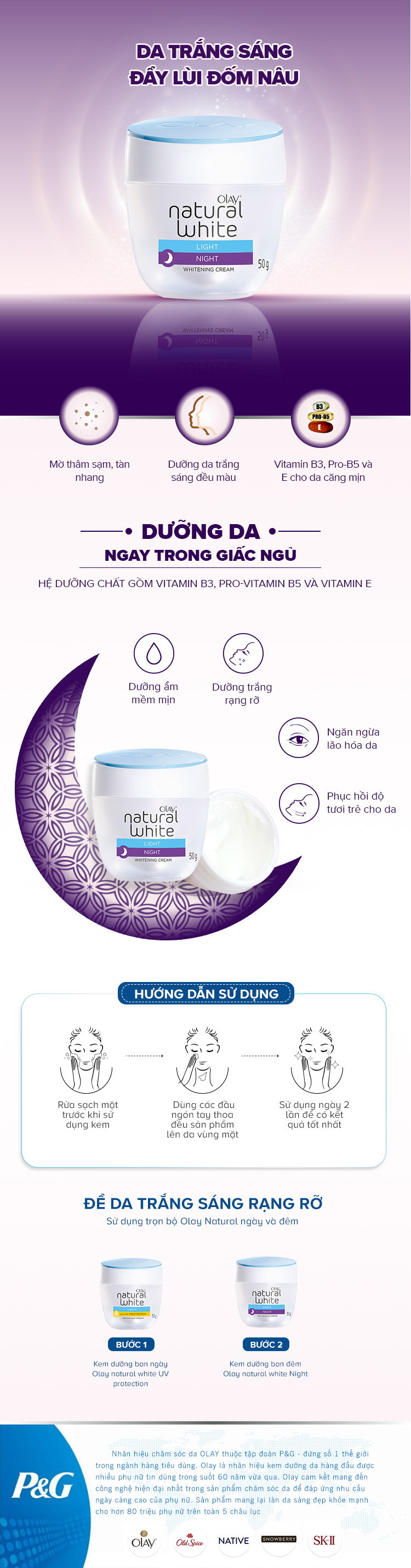 Kem dưỡng ban đêm Olay Natural White 50g