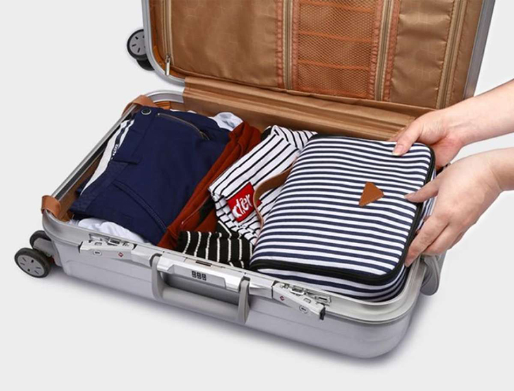 Striped Canvas Cosmetic Storage Handbag Organizer - sky blue