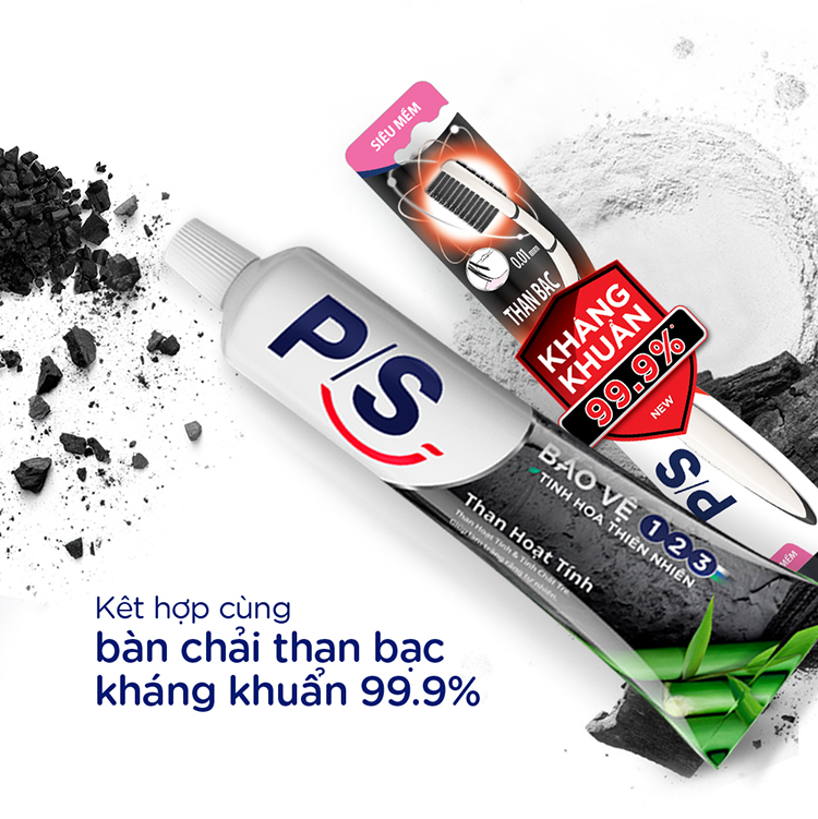 Kem Đánh Răng P/S Trắng Răng Than Hoạt Tính & Tre (230g)