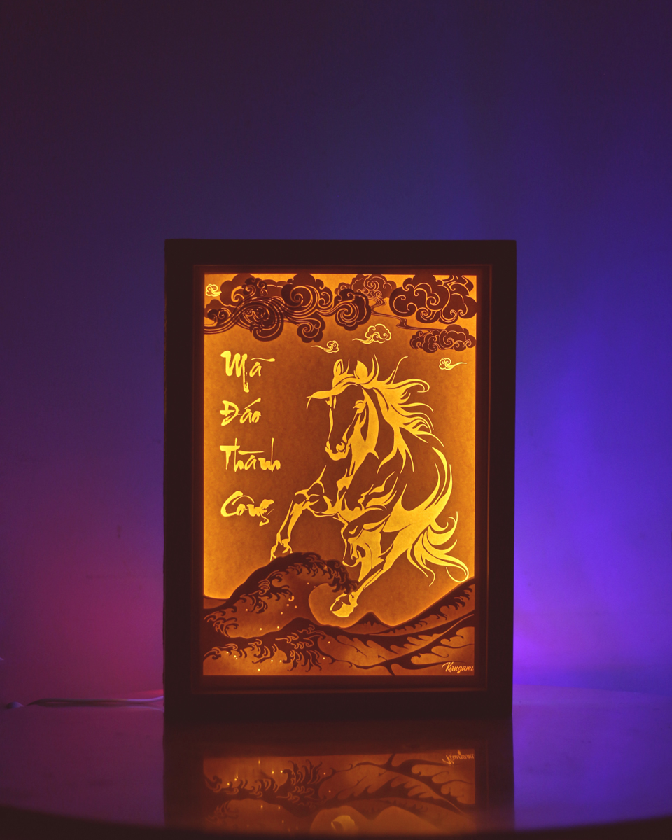 Đèn tranh 3D Kirugami - Mã đáo thành công - Mã đáo phi nước đại