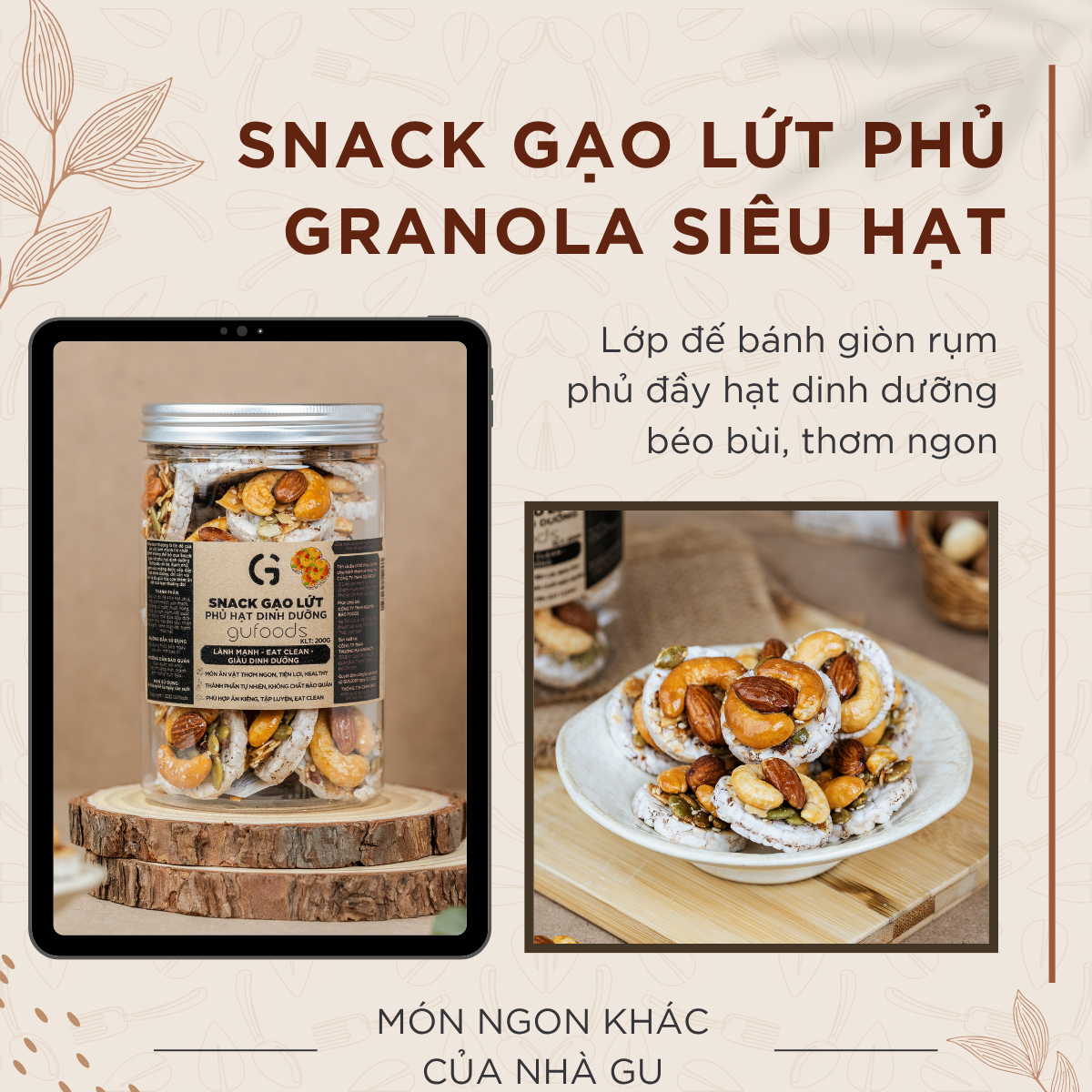 Bánh gạo lứt GUfoods - Không chiên dầu, Không đường, Từ gạo và ngũ cốc nguyên hạt, Lành mạnh, Phù hợp Eat clean, Ăn vặt healthy, Thực dưỡng, Tập gym, Thuần chay, Đa dạng hương vị (túi 300g = 30 bánh)