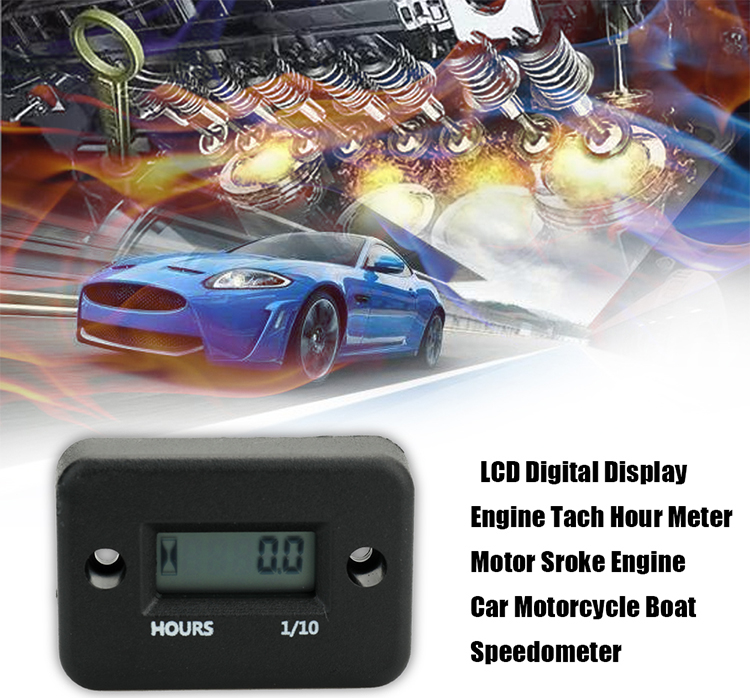 Waterproof LCD Digital Display Engine Tach Hour Meter Motor Sroke Engine Car Motorcycle Boat Speedometer