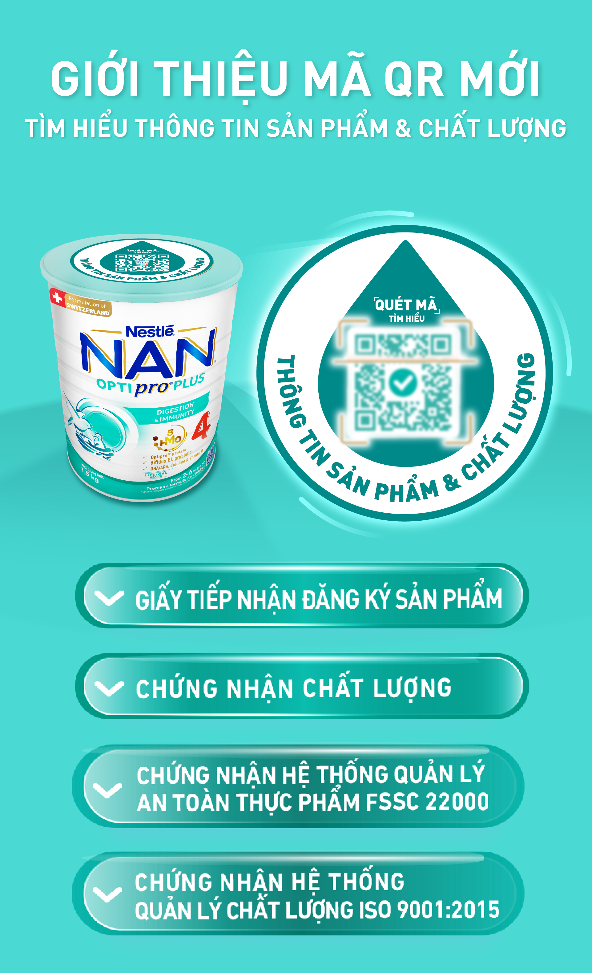 Sữa Bột Nestlé NAN OPTIPRO PLUS 4 1500g/lon với 5HMO Hỗ trợ Đề Kháng - Tiêu Hóa - Trí Não & Chiều Cao (Dành cho trẻ từ 2-6 tuổi) - Tặng Bộ xửng hấp 2 ngăn Inochi