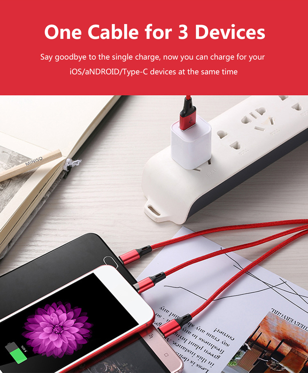 Cáp Sạc USB Type-C 3 Trong 1 Hỗ Trợ Sạc Nhanh