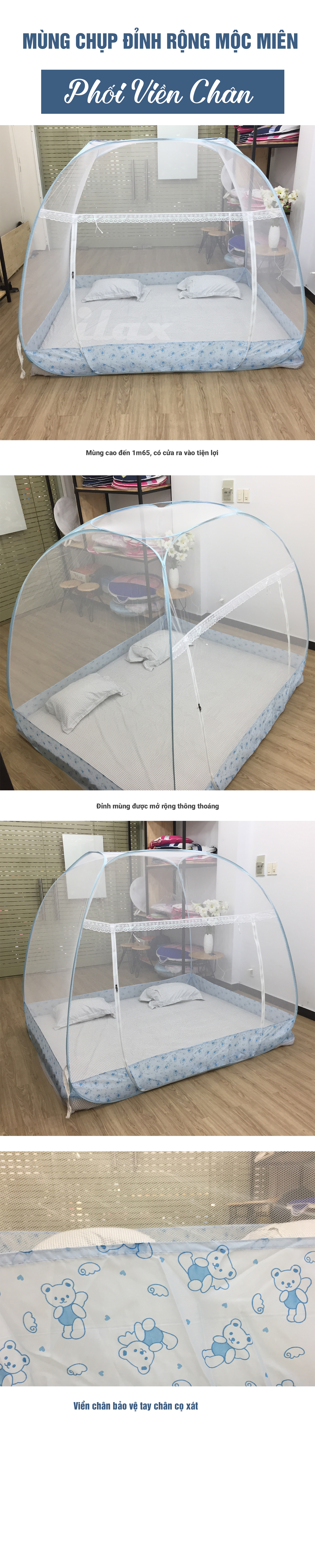 Mùng Chụp Tự Bung- Đỉnh Rộng phối Viền Chân Mộc Miên