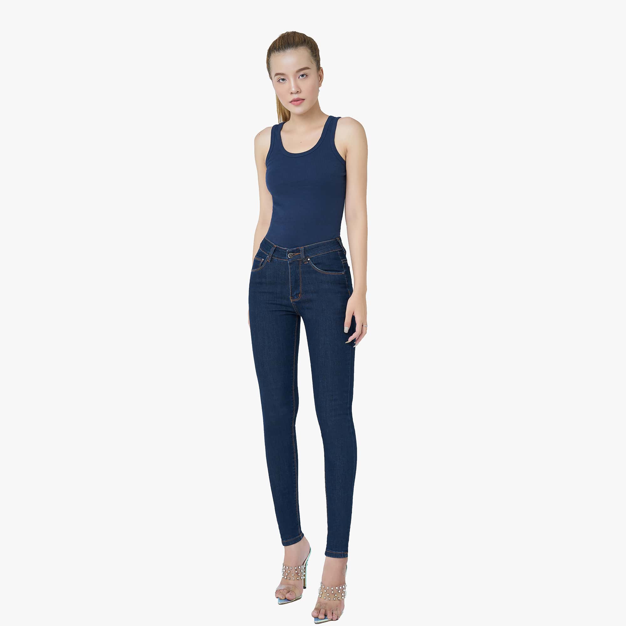 Quần Jeans Pha Sợi Cà Phê Aaa Jeans Dáng Skinny Lưng Cao - Ucsd Coffee - Dark Blue - 29
