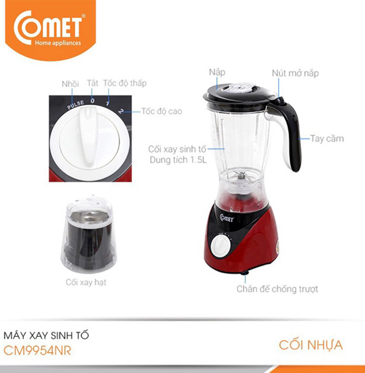 Máy Xay Sinh Tố Comet CM9954 (Giao màu ngẫu nhiên) - Hàng Chính Hãng