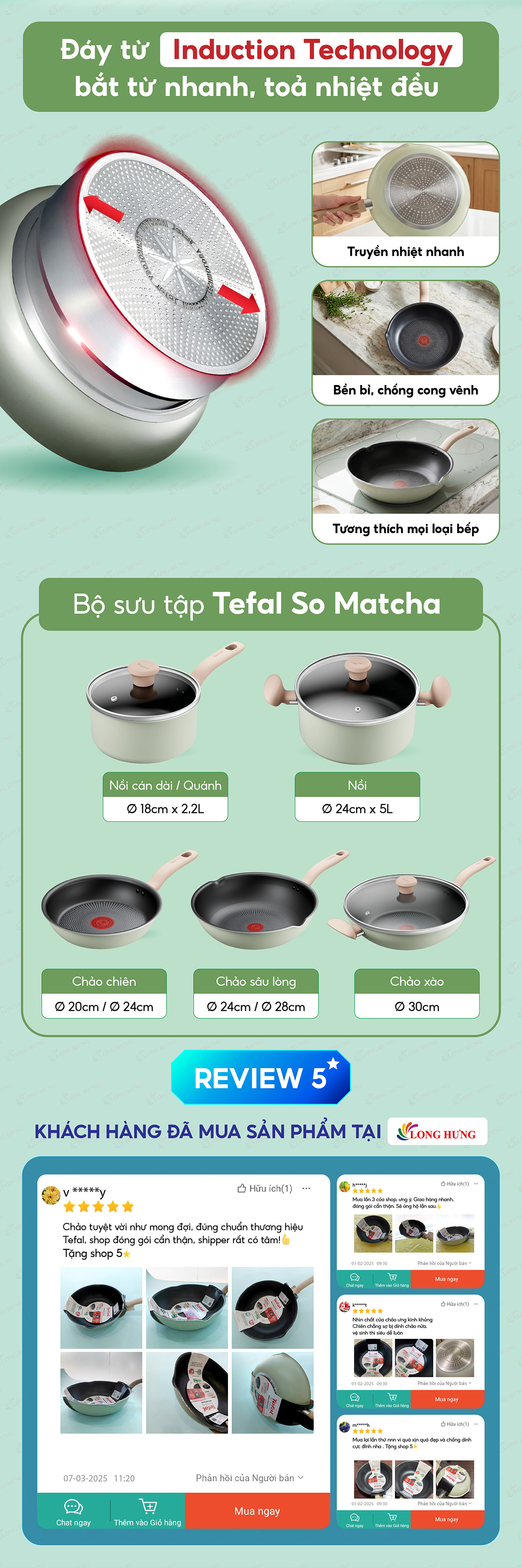 Chảo sâu lòng chống dính đáy từ Tefal So Matcha (24cm/28cm) - Hàng chính hãng