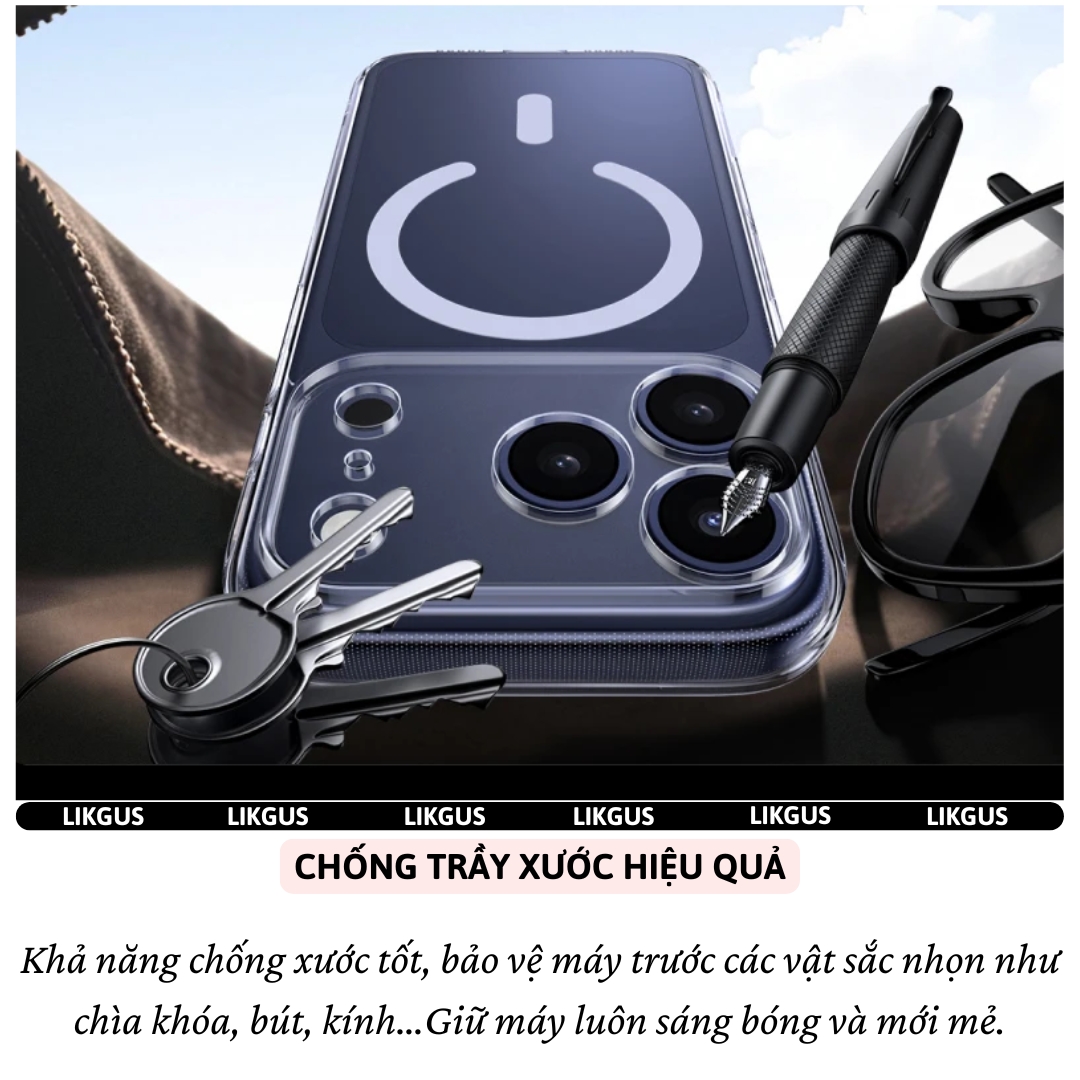 ốp lưng chống sốc sạc từ tính nam châm màng bảo vệ viền camera trong suốt cho iPhone 17 Pro Max / 17 Air / iP 17 Pro / 17 hiệu Likgus Lin Camshield Magnetic N52 - Chống sốc 2m, túi khí ẩn 4 góc, chống va đập, độ trong full HD - Hàng nhập khẩu