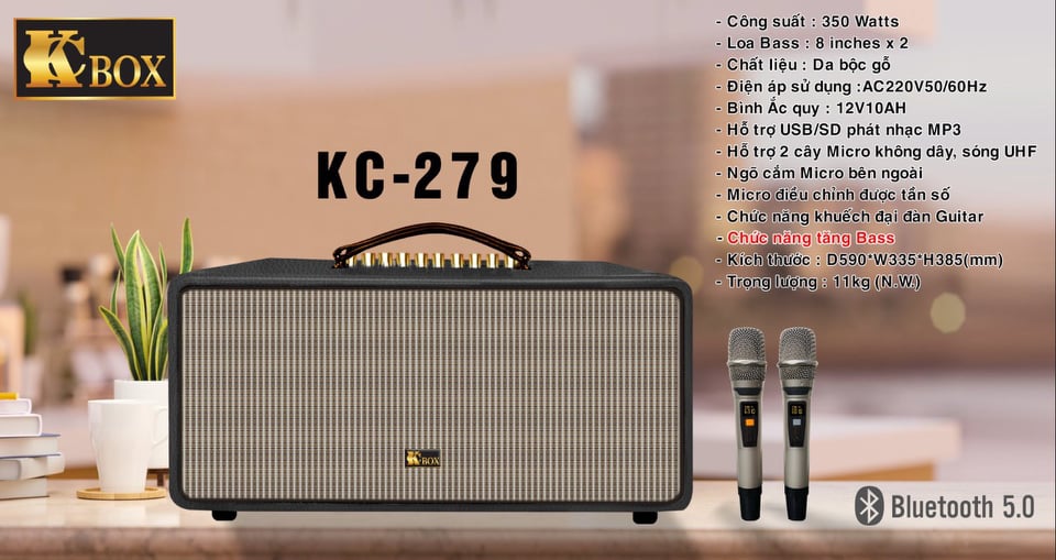 dàn âm thanh di động kcbox kc-279 - loa kéo, loa xách tay di động 3 đường tiếng - hệ thống 2 loa full 8 inch và 1 treble, 1 mid - công suất đến 350w - kết nối bluetooth 5.0, aux, usb - kèm 2 micro không dây uhf - thiết kế cực sang trọng - hàng nhập khẩu 1