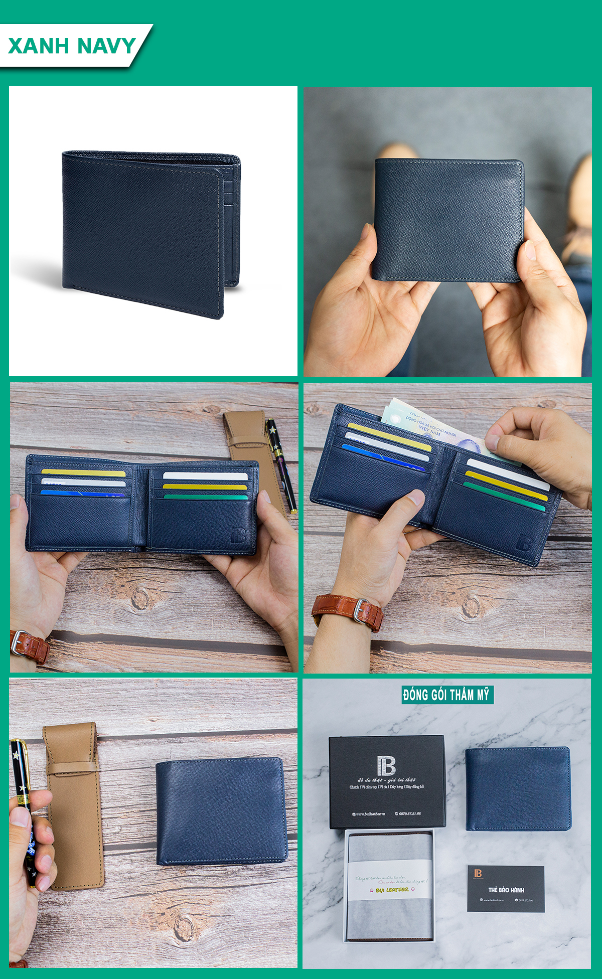 Ví nam, bóp nam da bò Saffiano Bụi Leather V140 - Bảo hành 12 tháng