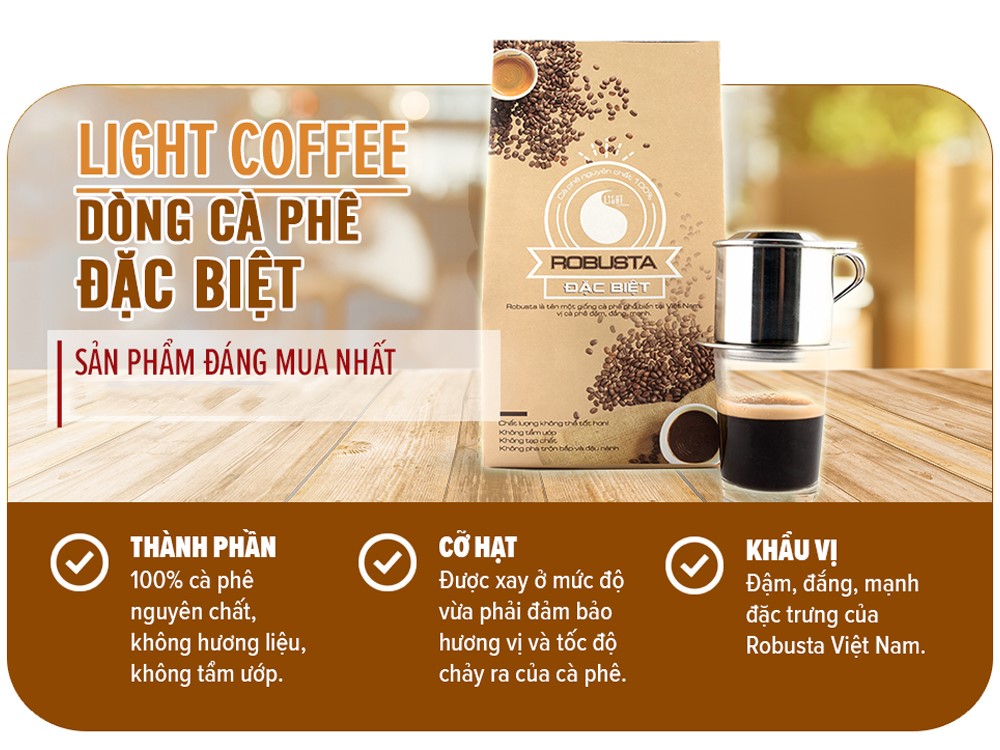 Cà Phê Light Coffee Robusta Dạng Hạt Để Pha Máy Loại 1 (500g)