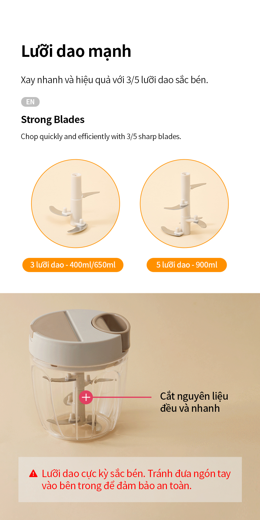 Dụng Cụ Xay Tỏi Ớt LocknLock CKS342BEG, CKS343BEG, CKS344BEG, Hàng Chính Hãng, Kéo Tay - JoyMall