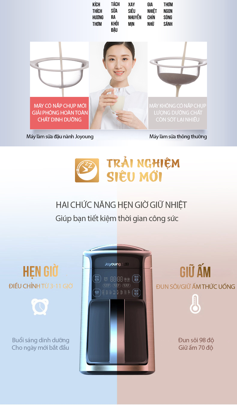 Máy Làm Sữa Đậu Nành Nguyên Xác, Máy Làm Sữa Hạt, Máy Xay Sinh Tố Đa Năng Joyoung DJ13S-P90 - Hàng Chính Hãng
