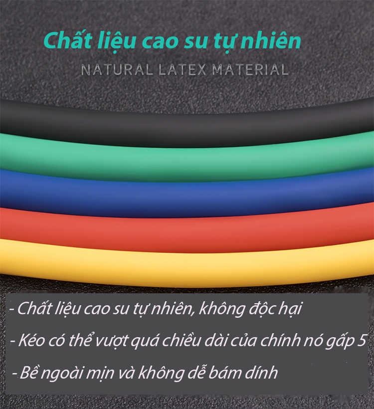 Dây kháng lực tập gym, Dây ngũ sắc tập gym thể hình đa năng tại nhà chất liệu cao su siêu bền TOPBODY 6