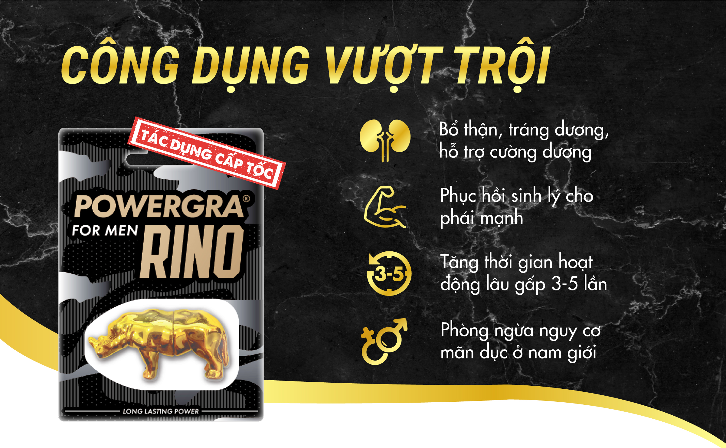 Viên uống phục hồi và tăng cường sức khỏe sinh lý nam giới Powergra Rino - Vỉ dùng thử 1 viên
