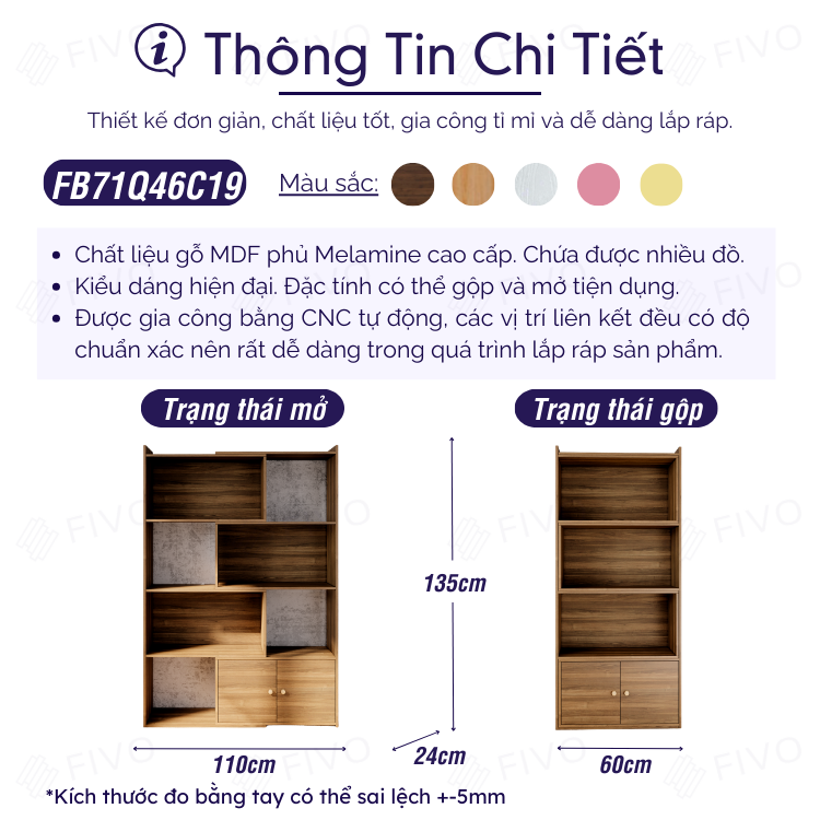 Kệ Sách Trang Trí Để Sàn FIVO FB71 Ngang 110cm Màu Walnut, Tính Năng 2IN1 Đóng Mở Tùy Thích, Sang Trọng Thích Hợp Nhiều Không Gian, Nhiều Ngăn Chứa Đồ Rộng Rãi