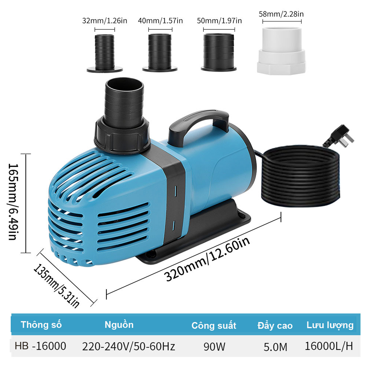 Máy bơm nước hồ cá HB-16000 HB-18000 HB-20000 HB-25000 cao cấp. BH uy tín
