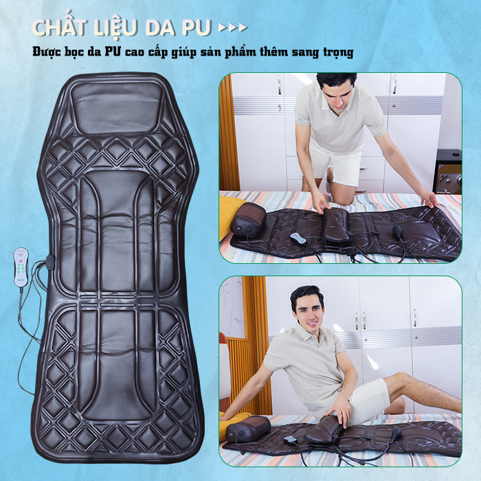 Nệm (đệm) massage ô tô cao cấp Nikio NK-150 - Con lăn 3D xoa bóp cổ vai gáy, kết hợp nhiệt nóng sưởi ấm lưng, cổ và rung toàn thân tạo cảm giác thư giản, túi khí nâng đỡ cột sống lưng