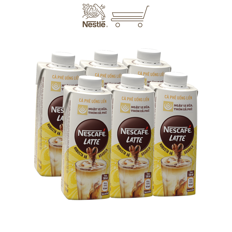 Lốc 6 hộp cà phê uống liền Nescafé Latte (hộp 180ml)